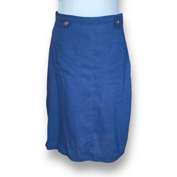ModCloth Skirt Navy Blue Patch Pocket Straight Knee Length Pencil Button Detail - Picture 1 of 8